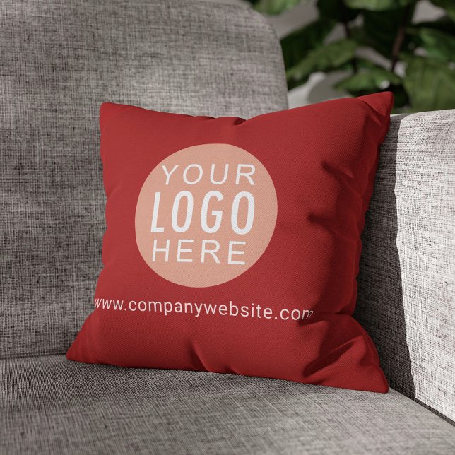 Your Business Logo Office Showroom Red Cushion (Business Logo Circle Beige Red Throw Pillow)