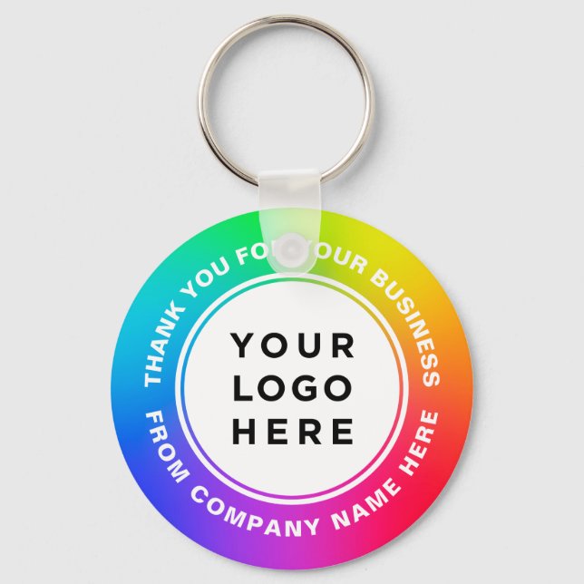 Your Business Logo on Rainbow Thank You Key Ring (Front)