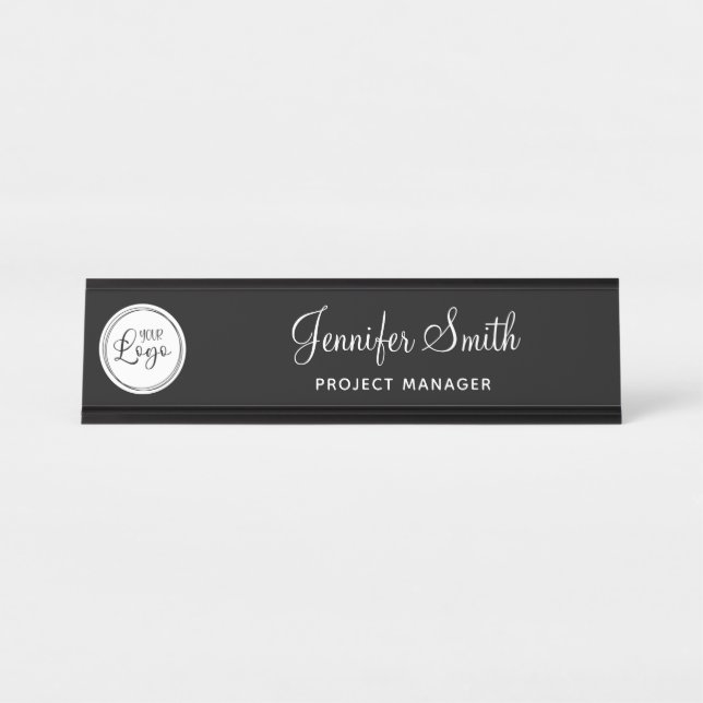 Your Business Logo on White Circle Desk Name Plate (Front)
