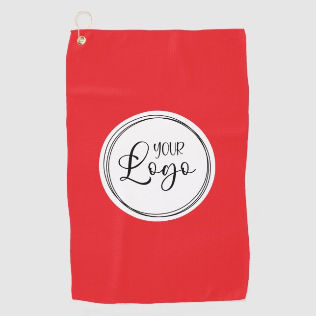 Your Business Logo on White Circle Red Golf Towel (Front)