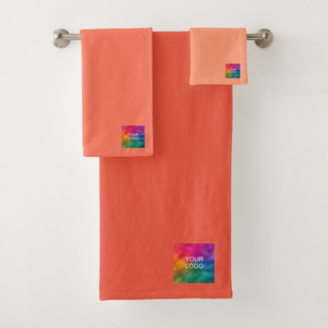 Your Business Logo or Image Text Template Orange Bath Towel Set (Insitu)