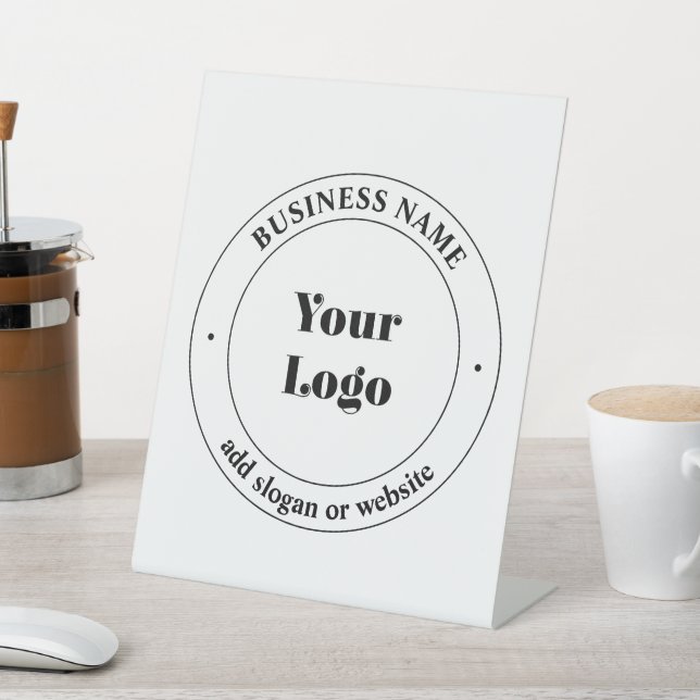 Your Business Logo & Promotional Text | White Pedestal Sign (In SItu)