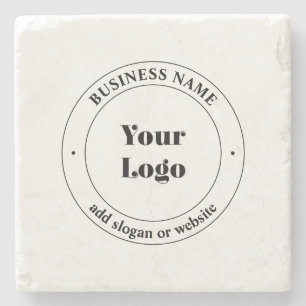 Your Business Logo & Promotional Text   White Stone Coaster