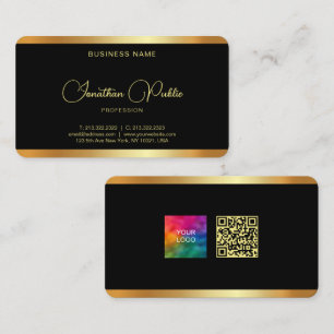 Your Business Logo QR Code Custom Text Black Gold Business Card