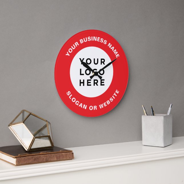 Your Business Logo Simple and Professional Red Large Clock (Office)