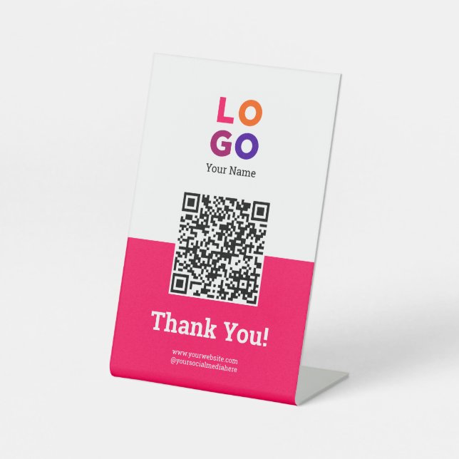 Your Business Logo Simple Magenta Qr Code Pedestal Sign (Front)