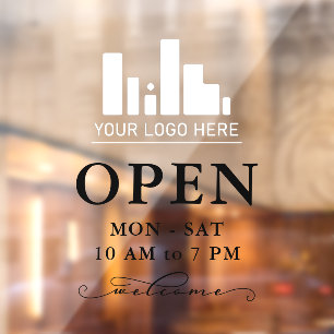 Your Business Logo Swirly Black Welcome Open Hours