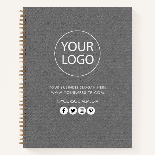 Your Business Logo & Text Company Branded Leather  Notebook (Front)