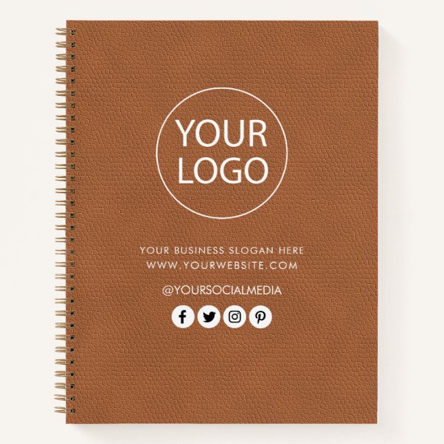 Your Business Logo & Text Company Branded Leather  Notebook (Front)