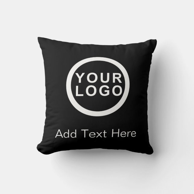 Your Business Logo | Text Promotional Brand Black Cushion (Front)