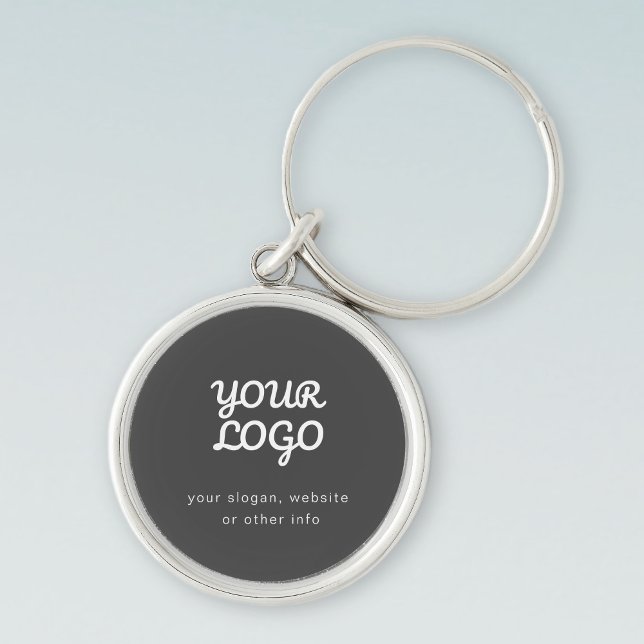 Your Business Logo & Text | Stylish Dark Grey Key Ring (Creator Uploaded)
