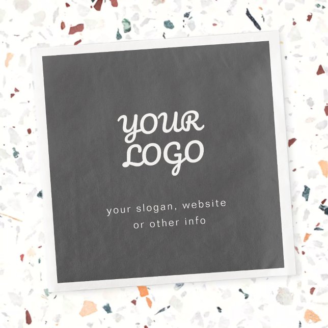 Your Business Logo & Text | Stylish Dark Grey Napkin (Creator Uploaded)