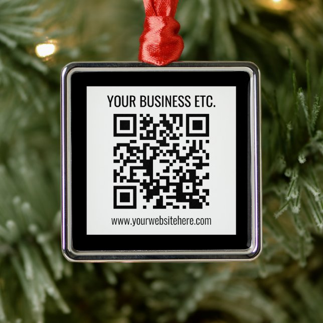 Your Business Name & Editable QR Code Metal Ornament (Tree)