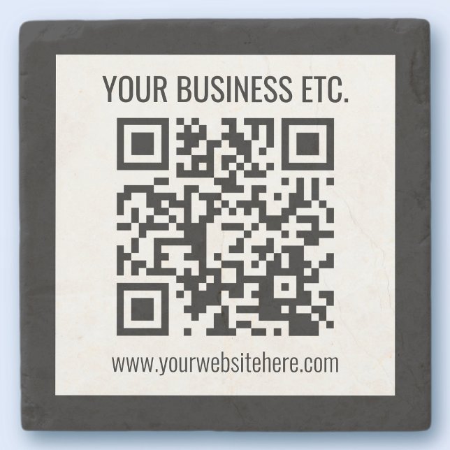 Your Business Name & Editable QR Code Stone Coaster (Creator Uploaded)