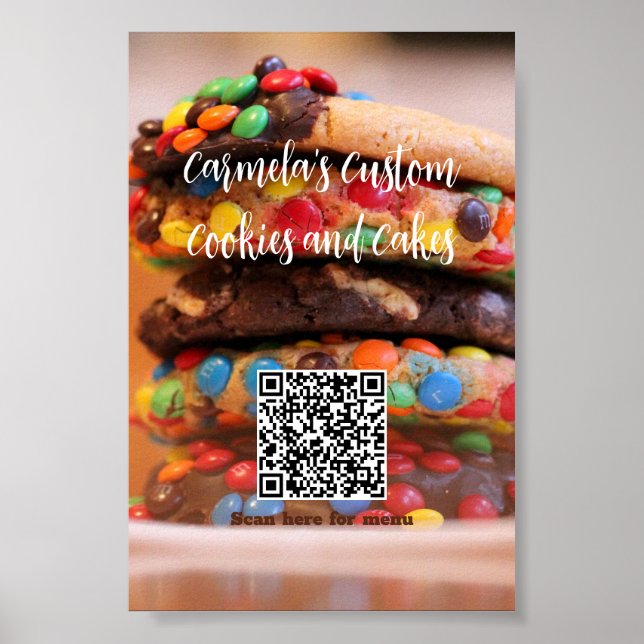 Your Business Name Text with Menu QR Code Photo Poster (Front)