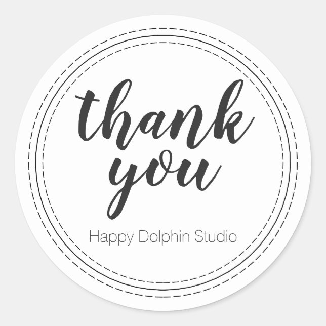 Your Business Name Thank You Black White Classic Round Sticker (Front)