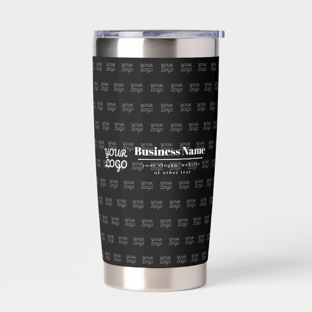 Your Business Name & Tiled Logo | Black & White Insulated Tumbler (Left)