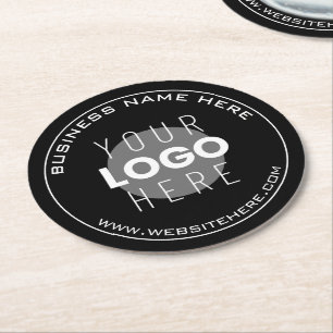 Your Business Name, Website + Uploaded Image Round Paper Coaster
