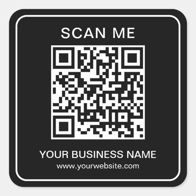 Your Business QR Code Name Url Template Black Square Sticker (Front)