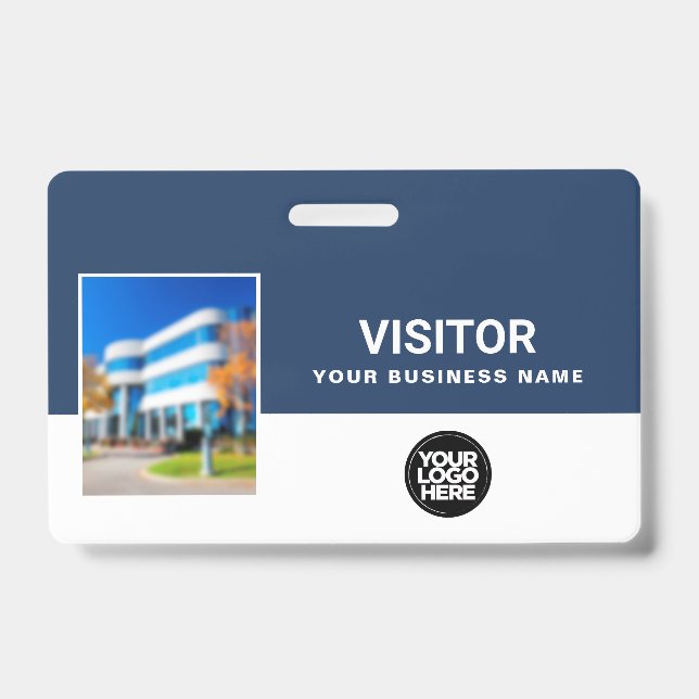 Your Business Visitor Photo Bar Code, Logo Lanyard ID Badge (Front)