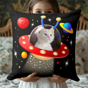 Your Cat in an Alien Spaceship UFO Sci Fi Scene Cushion