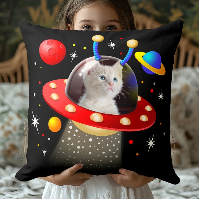 Your Cat in an Alien Spaceship UFO Sci Fi Scene Cushion (Creator Uploaded)
