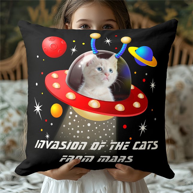 Your Cat in Funny Sci-Fi Cat UFO Space Alien Theme Cushion (Creator Uploaded)