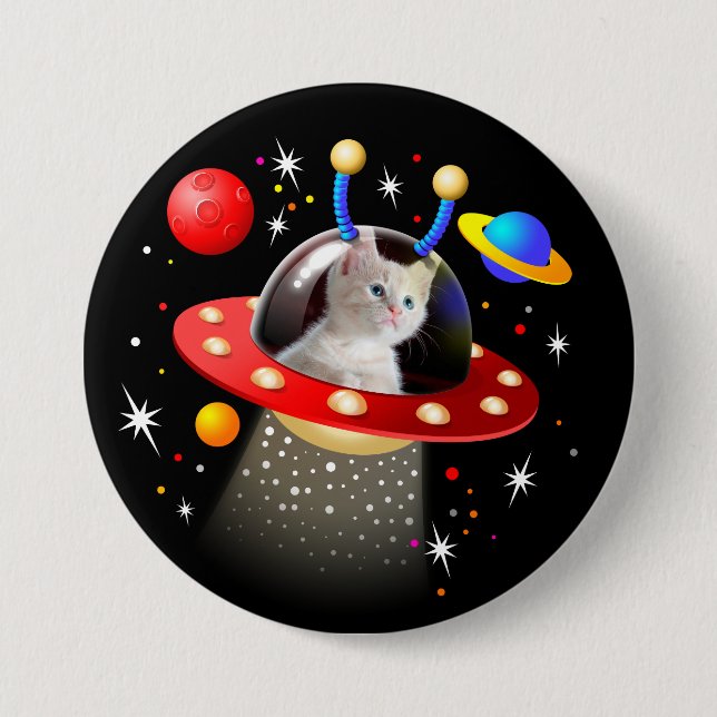 YOUR CAT on a personalized UFO SciFi  7.5 Cm Round Badge (Front)