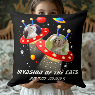 Your Cats in Funny Sci-Fi UFO Space Alien Theme Cushion