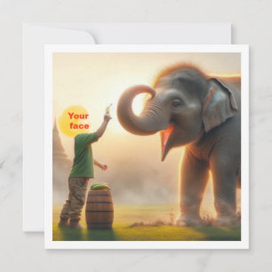 Your child feeding an elephant, custom photo card
