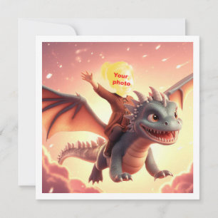 Your child flying on a cute dragon, dragon card