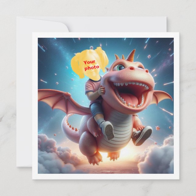 Your child flying on a pink dragon, dragon card (Front)