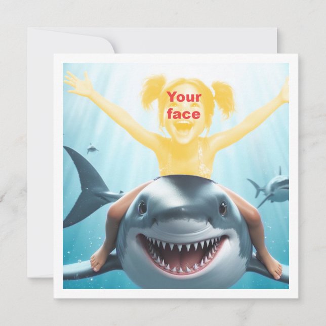 Your child riding a baby shark, great white shark card (Front)