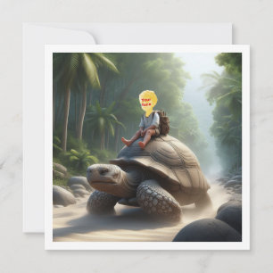 Your child riding a tortoise, tortoise blank card