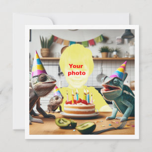 Your child with chameleons, lizard birthday card