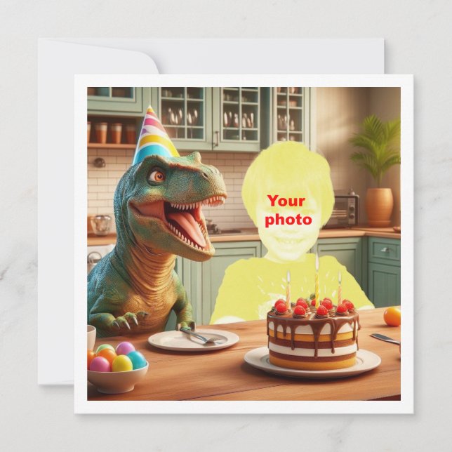 Your child with dinosaur, dinosaur birthday, t-rex card (Front)