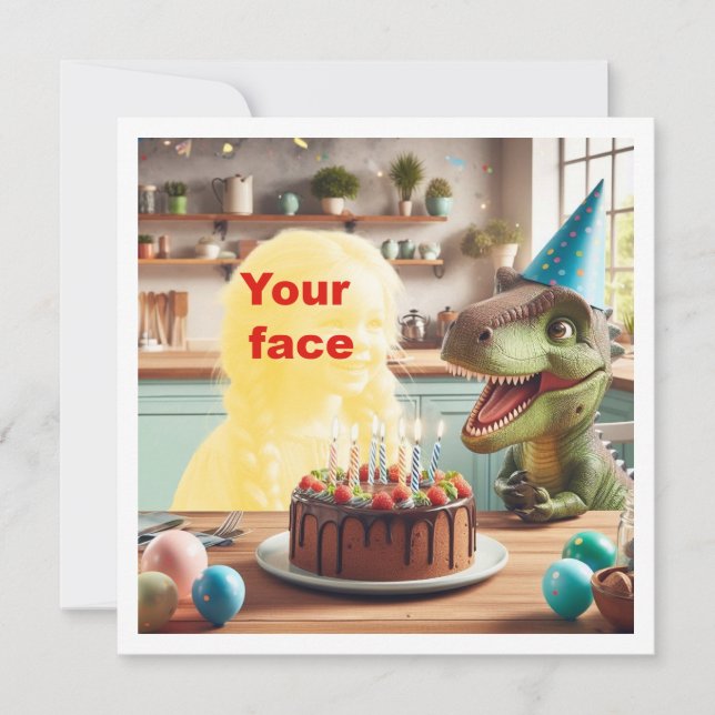 Your child with dinosaur, dinosaur birthday, t-rex card (Front)