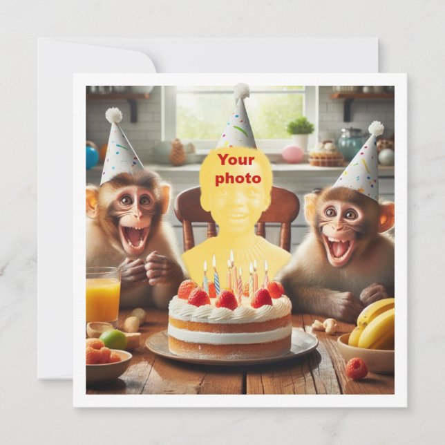 Your child with monkeys, monkey birthday card (Front)