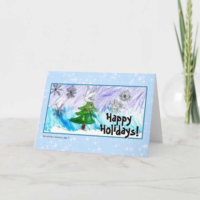 Your Child's Christmas Art Here Happy Holidays Holiday Card (Front)