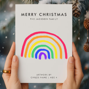 Your Child's Own Artwork Kids Drawing Christmas Holiday Card