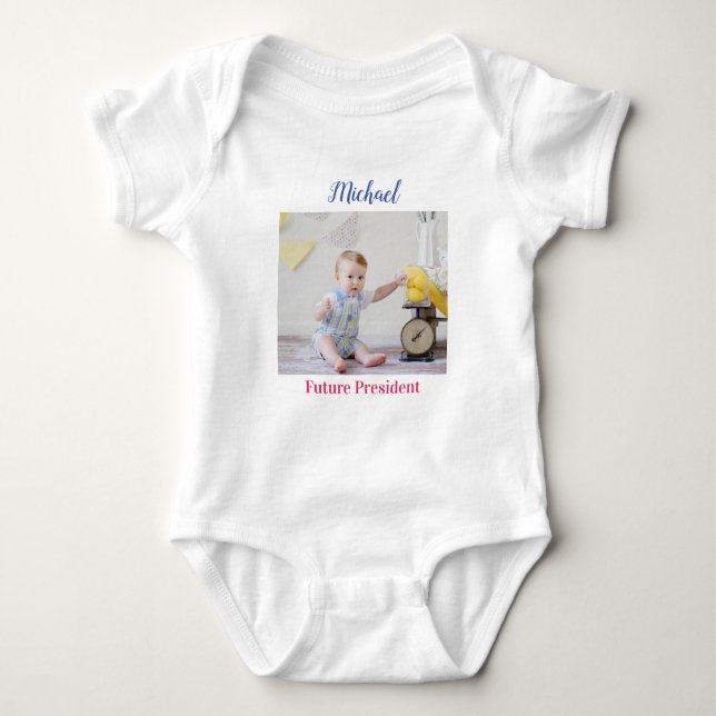 Your Child's Photo "Future President" Name Message Baby Bodysuit (Front)