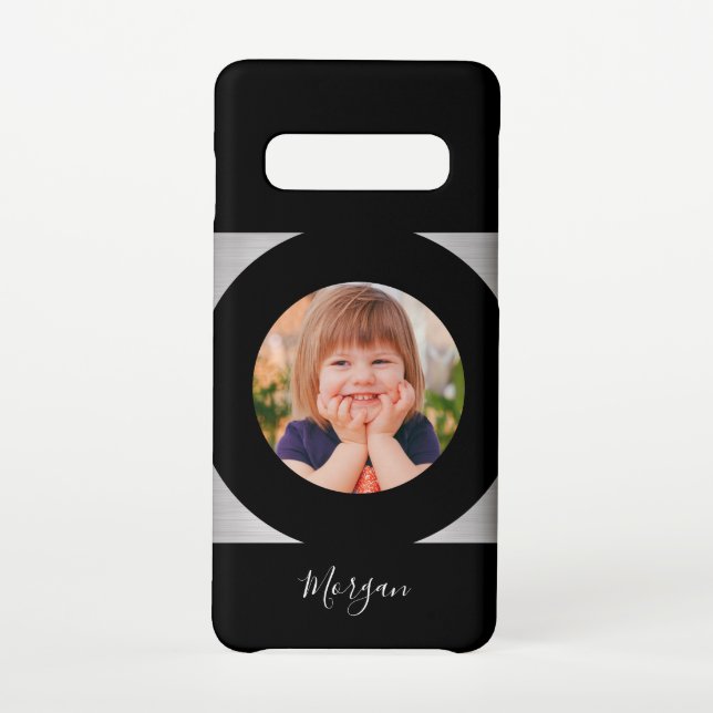 Your Child's Photo/Name, Blk Circle Silver, Black Samsung Galaxy Case (Back)