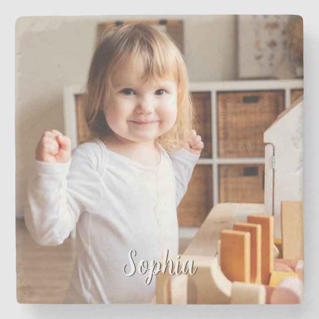Your Child's Photo & Script Name Stone Coaster (Front)