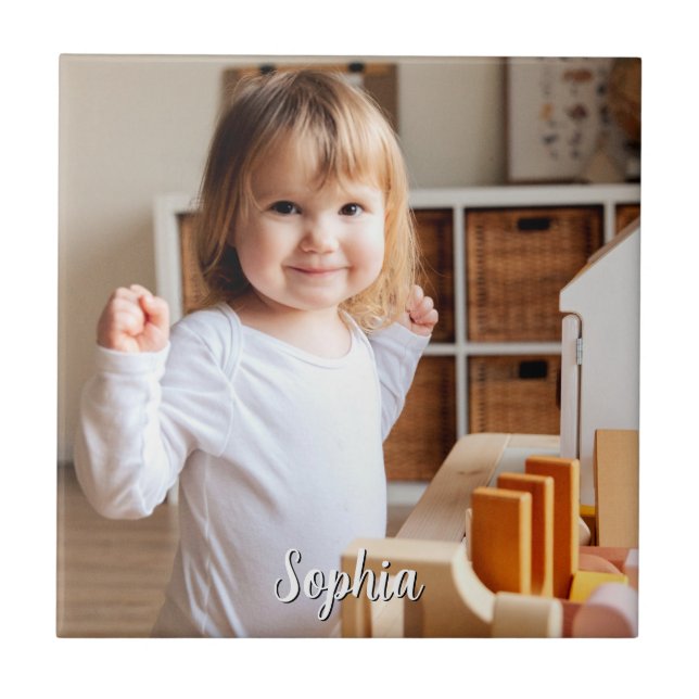 Your Child's Photo & Script Name, Vs 2 Ceramic Tile (Front)
