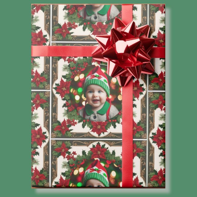 Your Christmas Baby Photo Red Green Roll of Wrapping Paper (Creator Uploaded)
