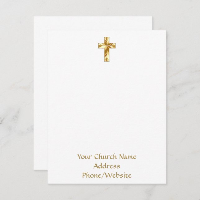Your Church Name Gold Cross Elegant Note Card (Front/Back)