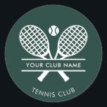 Your Club Name Tennis Sports Green Any Colour Classic Round Sticker<br><div class="desc">Easily customise this sticker by adding your club or society name by clicking the "Personalise" button. You can change the background, fonts, and patch colour by clicking the "Edit with Design tool". Perfect for any club, business, or school society. Order as many or as fewer as required. There's no setup...</div>
