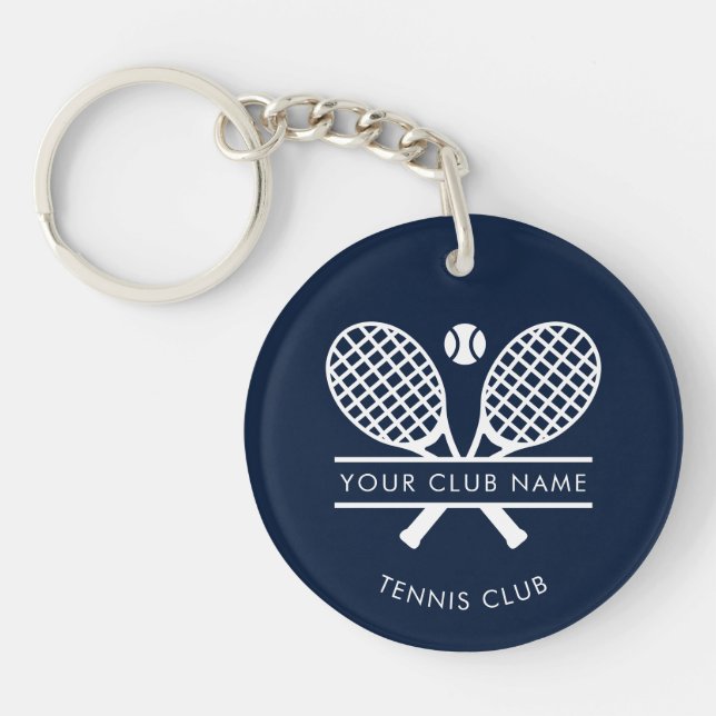 Your Club Name Tennis Team Navy Blue Custom Key Ring (Front)