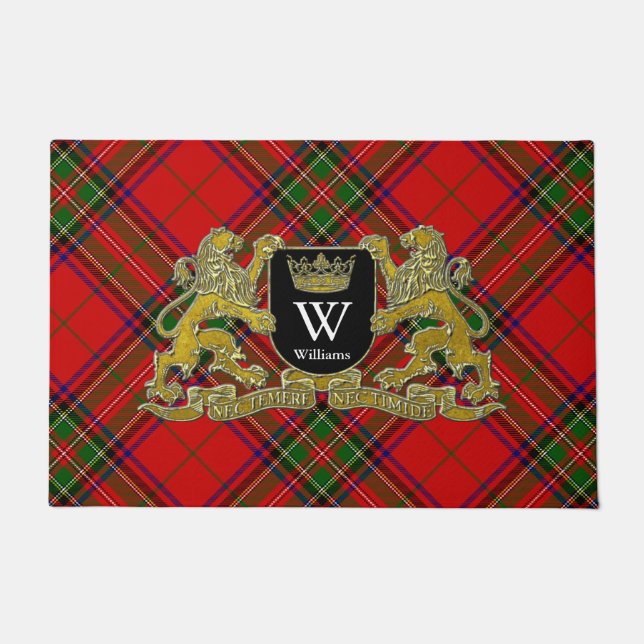 Your Coat of Arms Monogram and Tartan Doormat (Front)
