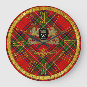 Your Coat of Arms Monogram and Tartan Large Clock